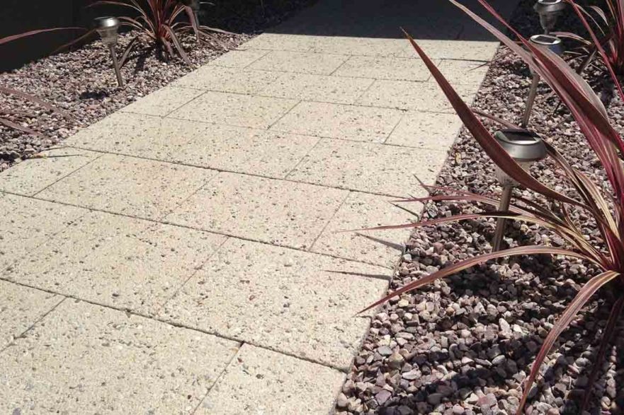 exposed aggregate pavers pavement stones cement washed path outdoors