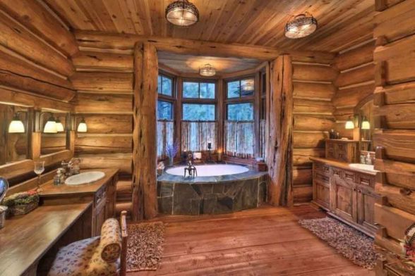 wooden cabin timber log cabin rustic bathroom