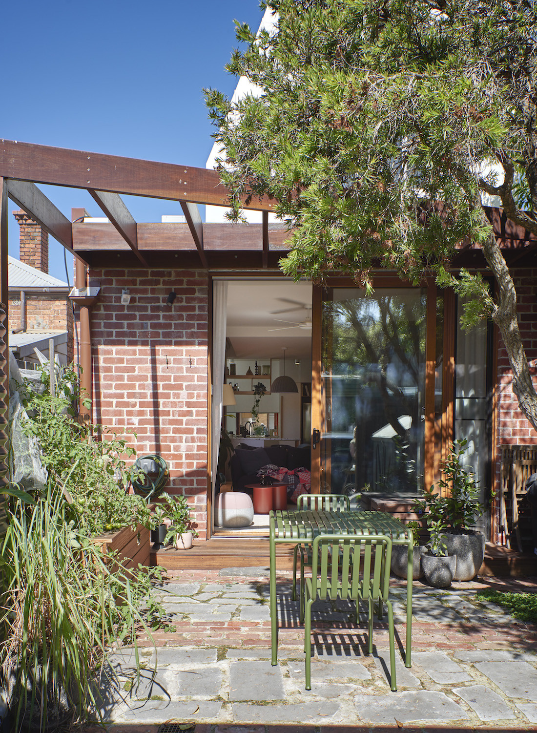 The Brunswick home's backyard exterior.