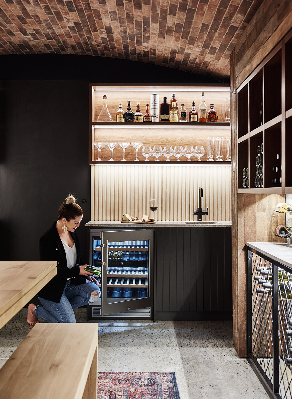 Alisa and Lysandra Albert Park CC Lisa Cohen Zip Water wine fridge basement