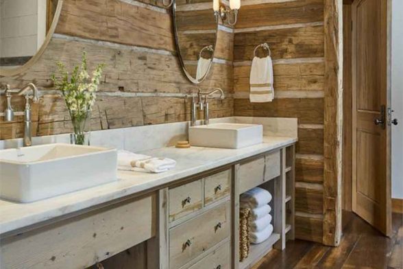 wooden cabin timber log cabin rustic bathroom