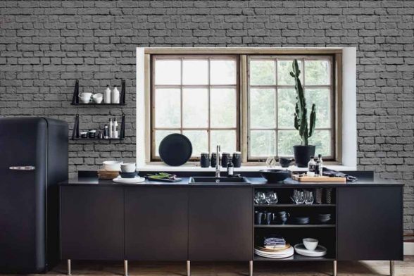 grey brick feature wall exposed brick indoors