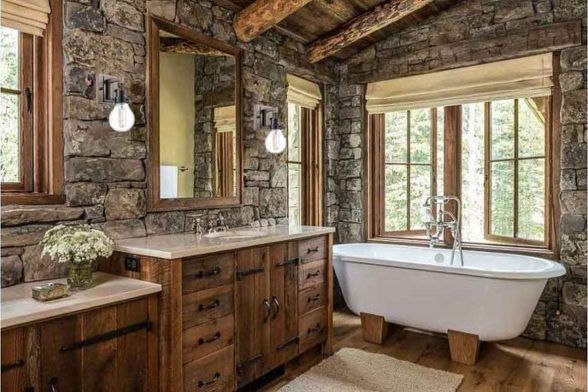 luxury expensive beautiful log cabin rustic bathroom