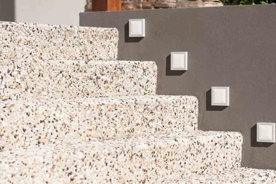 exposed aggregate stairs white and grey