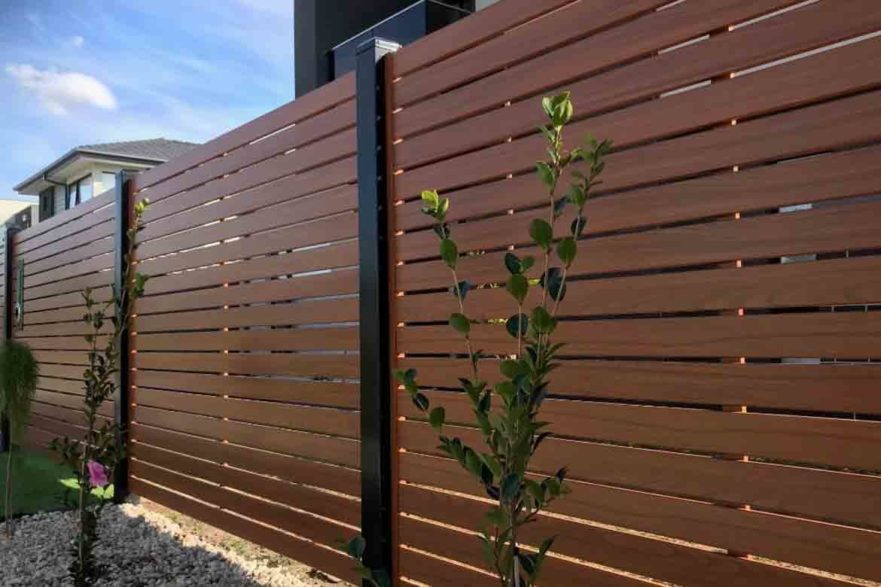 aluminium fence timber look brown dark metal fence