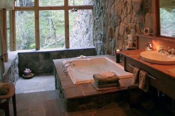 luxury window open light beautiful log cabin rustic bathroom