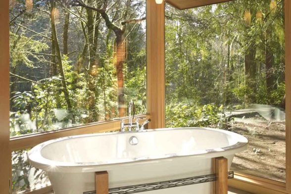 luxury window open light beautiful log cabin rustic bathroom