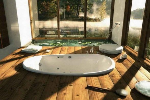 luxury window open light beautiful log cabin rustic bathroom