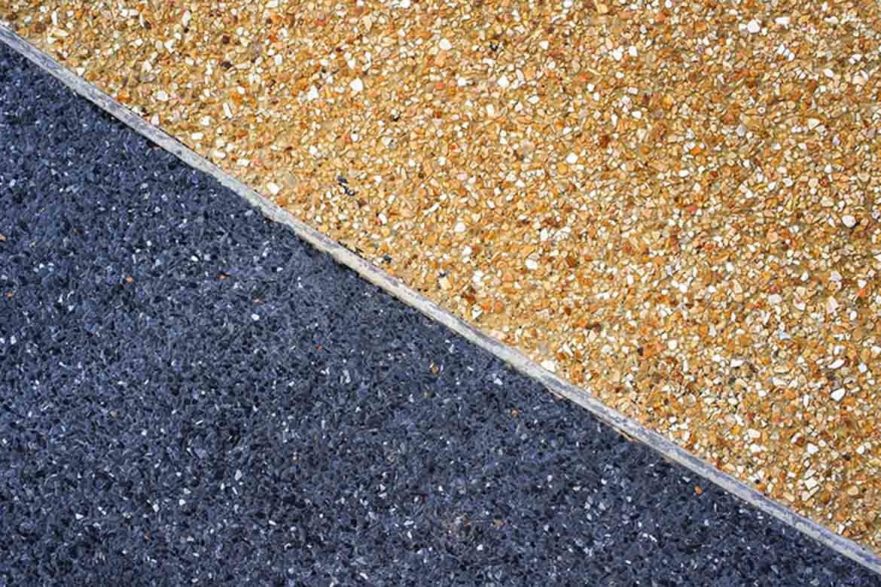 two colour warm and cold black and sand exposed aggregate cement