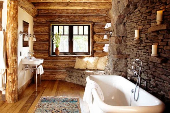stone cabin bathroom fairytale feature wall luxury