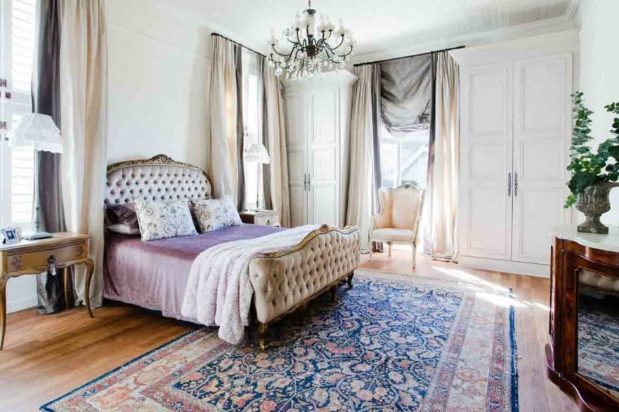 persian rug authentic turkish handwoven design blue in bedroom