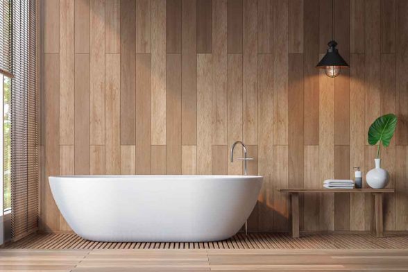 bathroom cabin wood natural bamboo look bath spa open winidow concept ideas