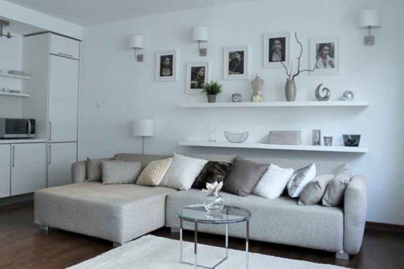 small living room cosy tight space ideas floating shelves