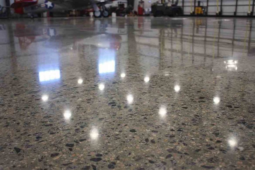 polished concrete inside shopping centre exposed aggregate design 
