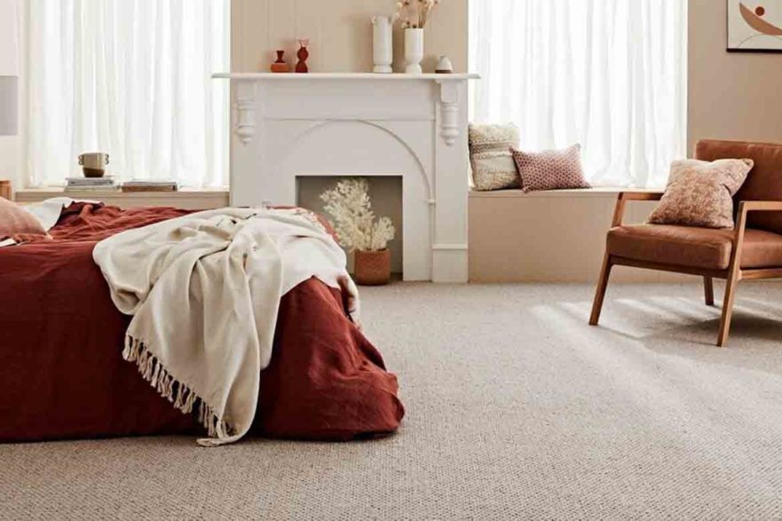 beige light white cream brown carpet in bedroom warm