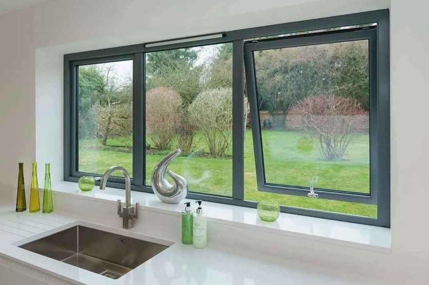 strong and flexible aluminium window three piece panes black