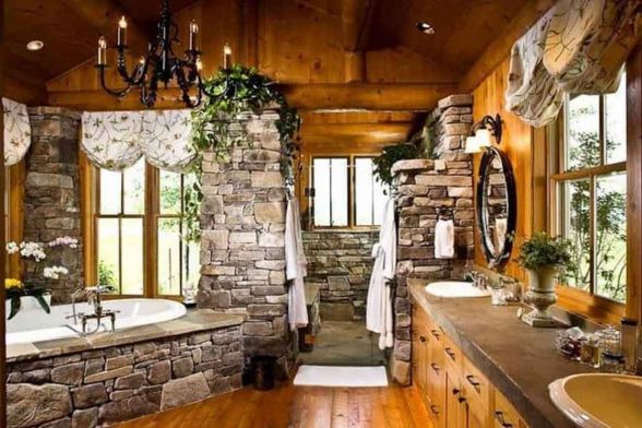 cabin bathroom rustic stone fairytale magic bathroom