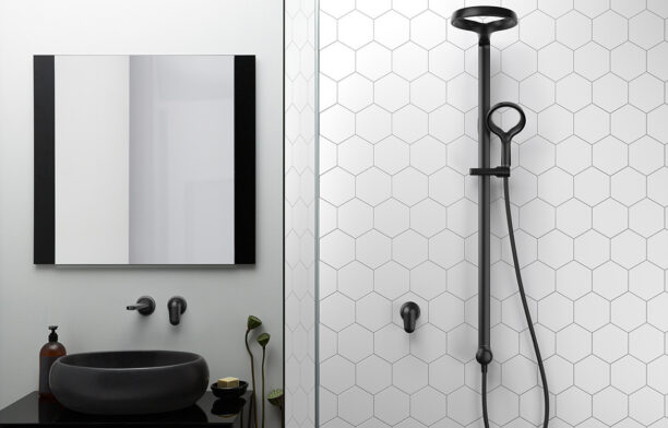 The Matte Black Bathroom Trend Habitus Living   AOSSBKAU Methven Aio Shower System Matte Black Insitu 612x392 