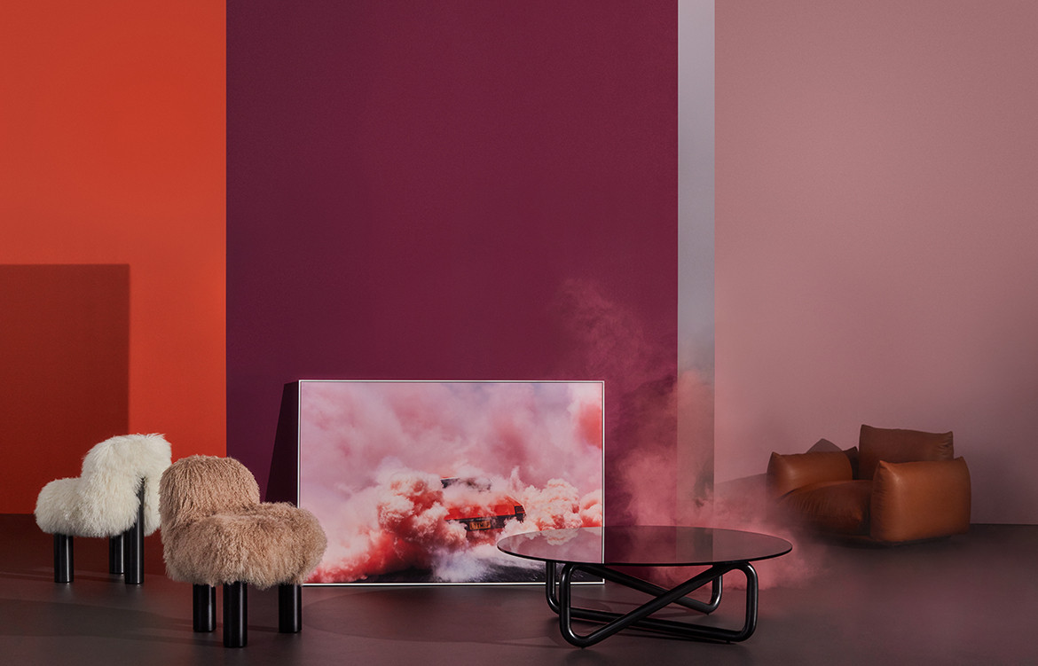 Arflex Australian Art Italian Design Australia 2019 Campaign pink chairs plush stools coffee table
