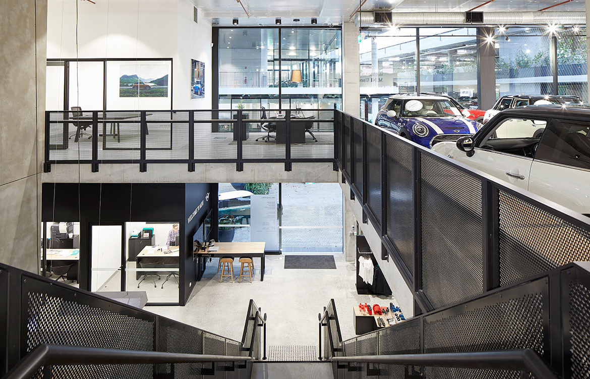 BMW MINI Car Showroom by SJB CC Marin Mischkulnig stairs