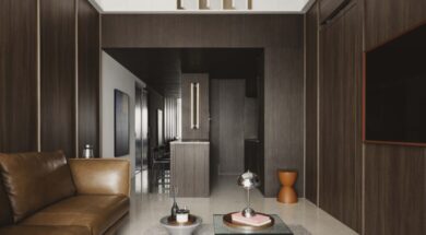 Moody sophistication with concealed storage in this two-bedroom apartment