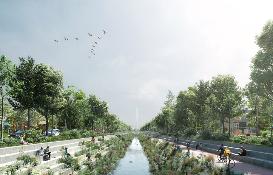 Hassell’s design solution involves creating new green spaces along the creek line.