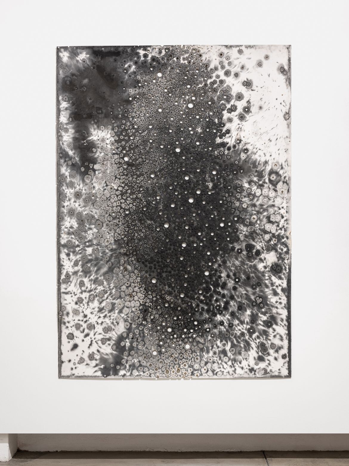 Lindy Lee, elixir, 2020-21, Chinese ink, fire and rain on paper, 200 x 140 cm. Image courtesy the artist and Sullivan+Strumpf. Photo, Mark Pokorny