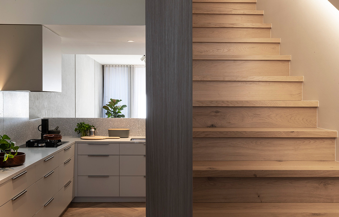 Portman Street Terraces CO-AP CC Ross Honeysett stairs and kitchen