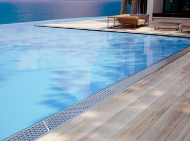 Special Assembly Linear Drain provides a sleek finish for pool surrounds